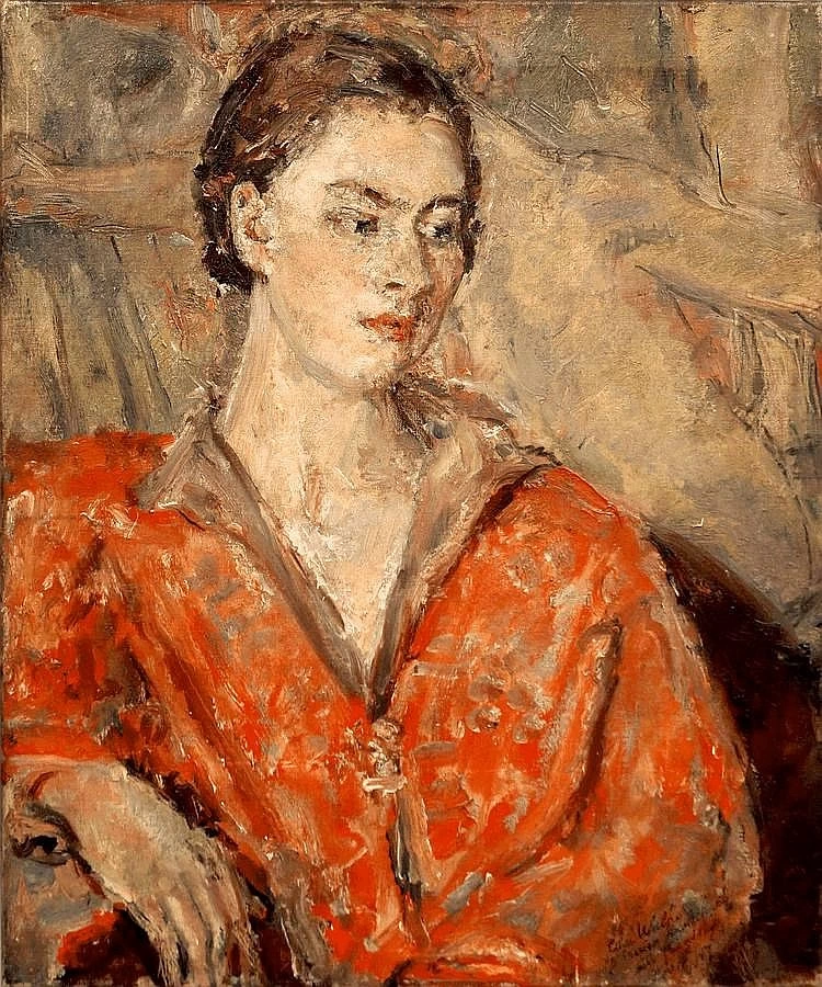 Ethel Walker - 110, Ritratto di una signora seduta che indossa un abito rosso